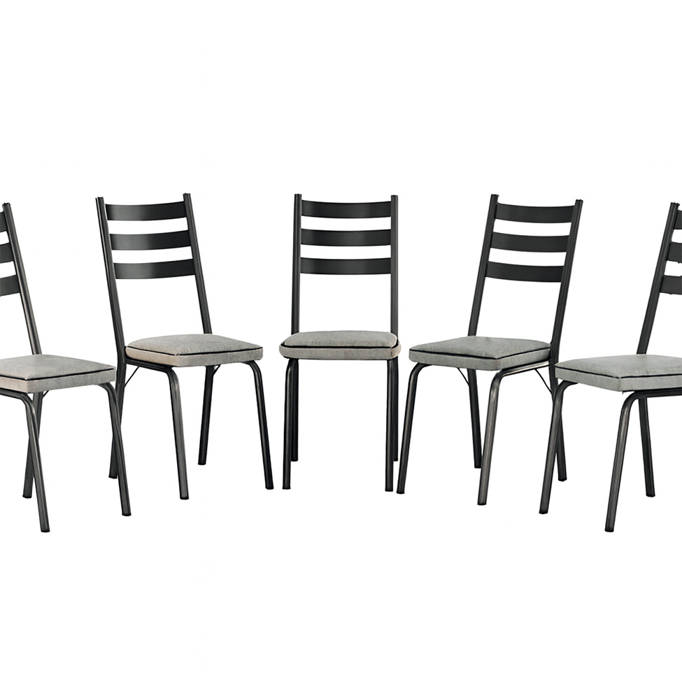 Conjunto de Mesa Retangular com Tampo de Vidro Malva e 6 Cadeiras New Revestimento Sintético Grafiato e Preto