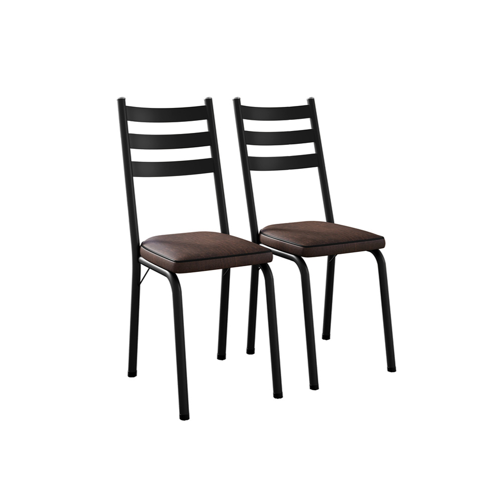 Conjunto de Mesa Retangular com Tampo de Vidro Malva e 6 Cadeiras New Revestimento Sintético Imbuia e Preto