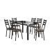 Conjunto de Mesa Retangular com Tampo de Vidro Malva e 6 Cadeiras New Revestimento Sintético Mosaico Palha e Preto