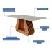 Conjunto de Mesa Retangular com Tampo de Vidro Off White Agata e 6 Cadeiras Tais e Maia Suede Bege e Amadeirado