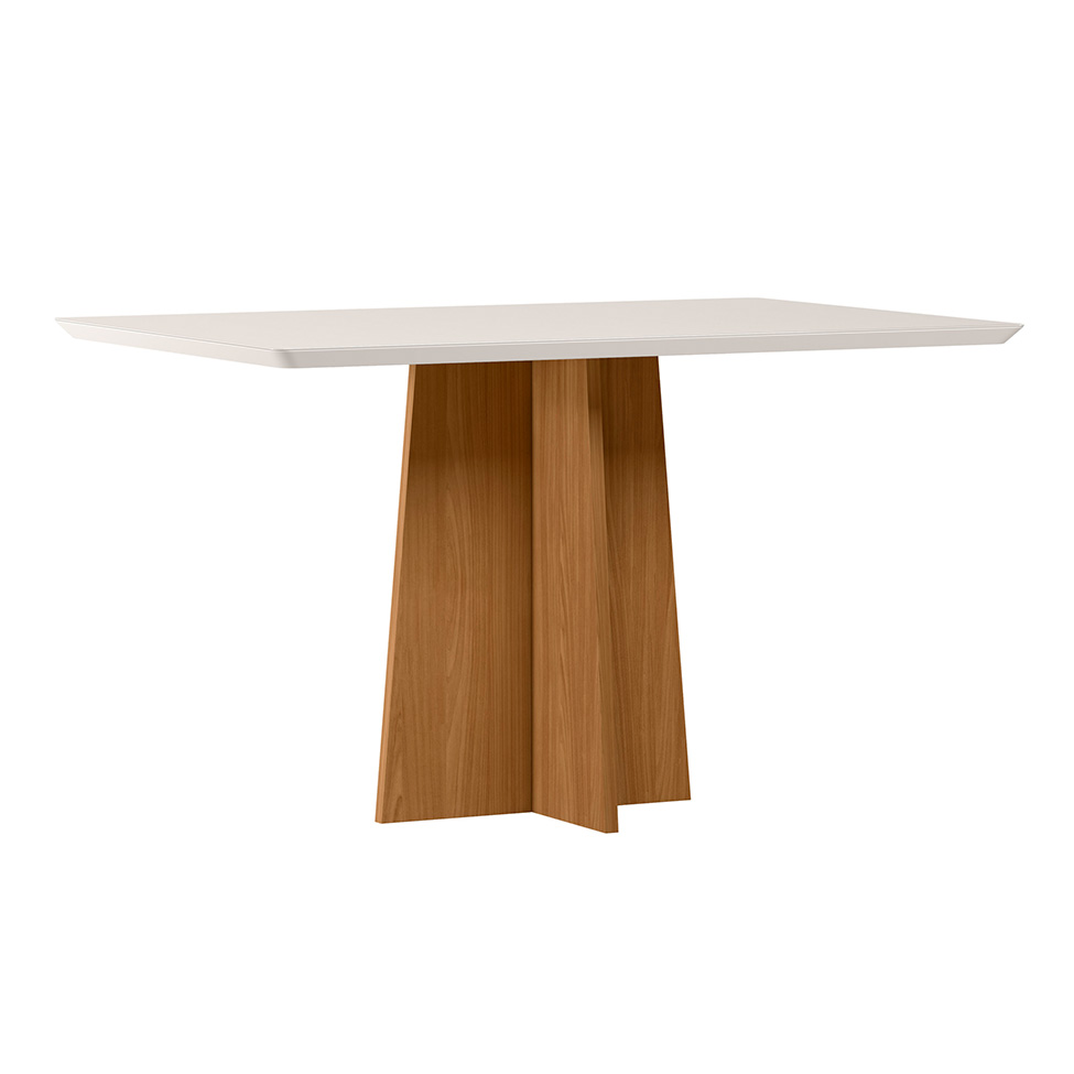 Conjunto de Mesa Retangular com Tampo de Vidro Off White Anitta e 4 Cadeiras Mariah Poliéster Cinza e Ypê