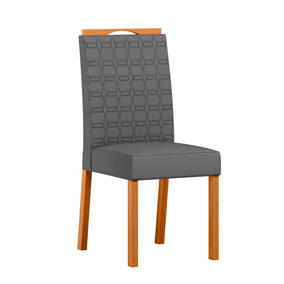 Conjunto de Mesa Retangular com Tampo de Vidro Off White Anitta e 4 Cadeiras Mariah Poliéster Cinza e Ypê