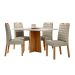 Conjunto de Mesa Retangular com Tampo de Vidro Off White Anitta e 4 Cadeiras Mariah Poliéster Nude e Ypê