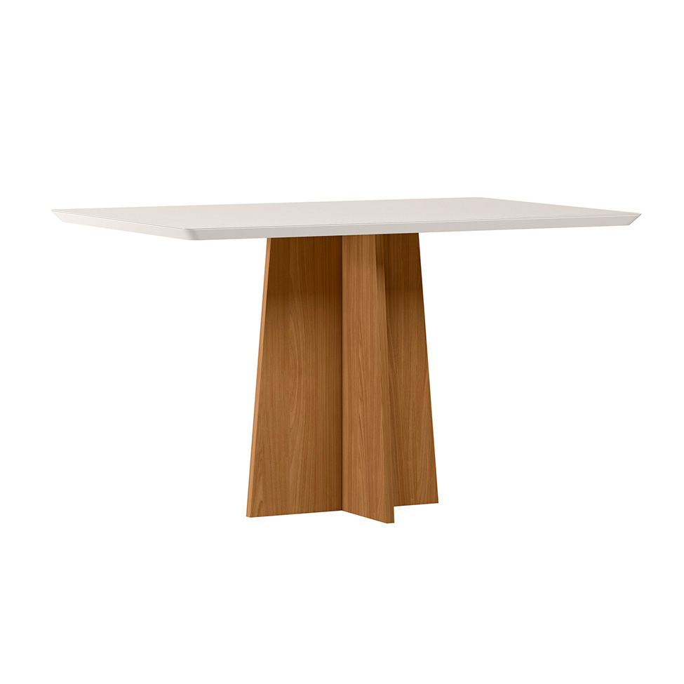 Conjunto de Mesa Retangular com Tampo de Vidro Off White Anitta e 4 Cadeiras Mariah Poliéster Nude e Ypê