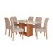 Conjunto de Mesa Retangular com Tampo de Vidro Off White Ariela e 6 Cadeiras Juliana Linho Bege e Madeira