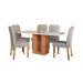Conjunto de Mesa Retangular com Tampo de Vidro Off White Ariela e 6 Cadeiras Paola Linho Bege e Madeira
