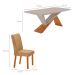 Conjunto de Mesa Retangular com Tampo de Vidro Off White Ayla e 6 Cadeiras Turquesa Linho Bege e Amadeirado 180 cm