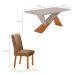 Conjunto de Mesa Retangular com Tampo de Vidro Off White Ayla e 6 Cadeiras Turquesa Veludo Capuccino e Amadeirado 180 cm