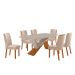 Conjunto de Mesa Retangular com Tampo de Vidro Off White Ayla e 6 Cadeiras Turquesa Veludo Creme e Amadeirado 180 cm