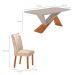 Conjunto de Mesa Retangular com Tampo de Vidro Off White Ayla e 6 Cadeiras Turquesa Veludo Creme e Amadeirado 180 cm