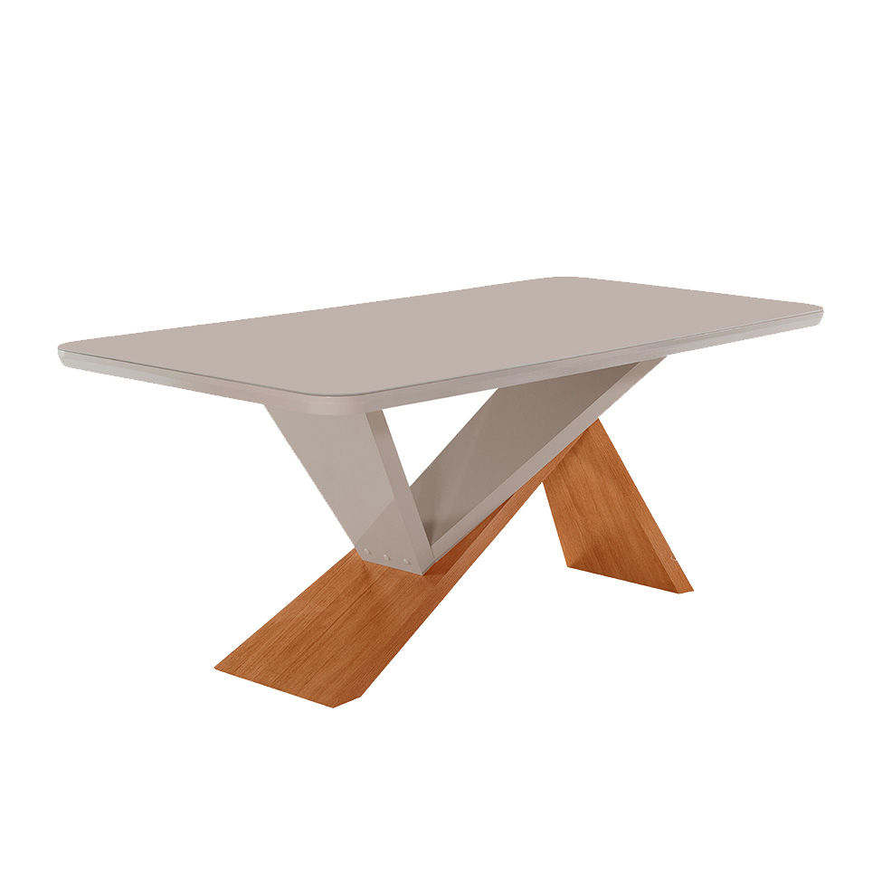 Conjunto de Mesa Retangular com Tampo de Vidro Off White Ayla e 6 Cadeiras Turquesa Veludo Creme e Amadeirado 180 cm
