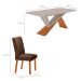 Conjunto de Mesa Retangular com Tampo de Vidro Off White Ayla e 6 Cadeiras Turquesa Veludo Marrom e Amadeirado 180 cm