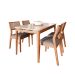 Conjunto de Mesa Retangular com Tampo de Vidro Off White Baobá e 4 Cadeiras Oiti Linho Grafite e Madeira 130 cm
