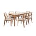 Conjunto de Mesa Retangular com Tampo de Vidro Off White Baobá e 6 Cadeiras Bella Linho Cru e Madeira 180 cm