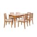 Conjunto de Mesa Retangular com Tampo de Vidro Off White Baobá e 6 Cadeiras Buriti Linho Cru e Madeira 180 cm