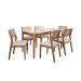 Conjunto de Mesa Retangular com Tampo de Vidro Off White Baobá e 6 Cadeiras Oiti Linho Cru e Madeira 160 cm