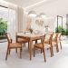 Conjunto de Mesa Retangular com Tampo de Vidro Off White Baobá e 8 Cadeiras Bella Revestimento Sintético Kaki e Madeira 210 cm