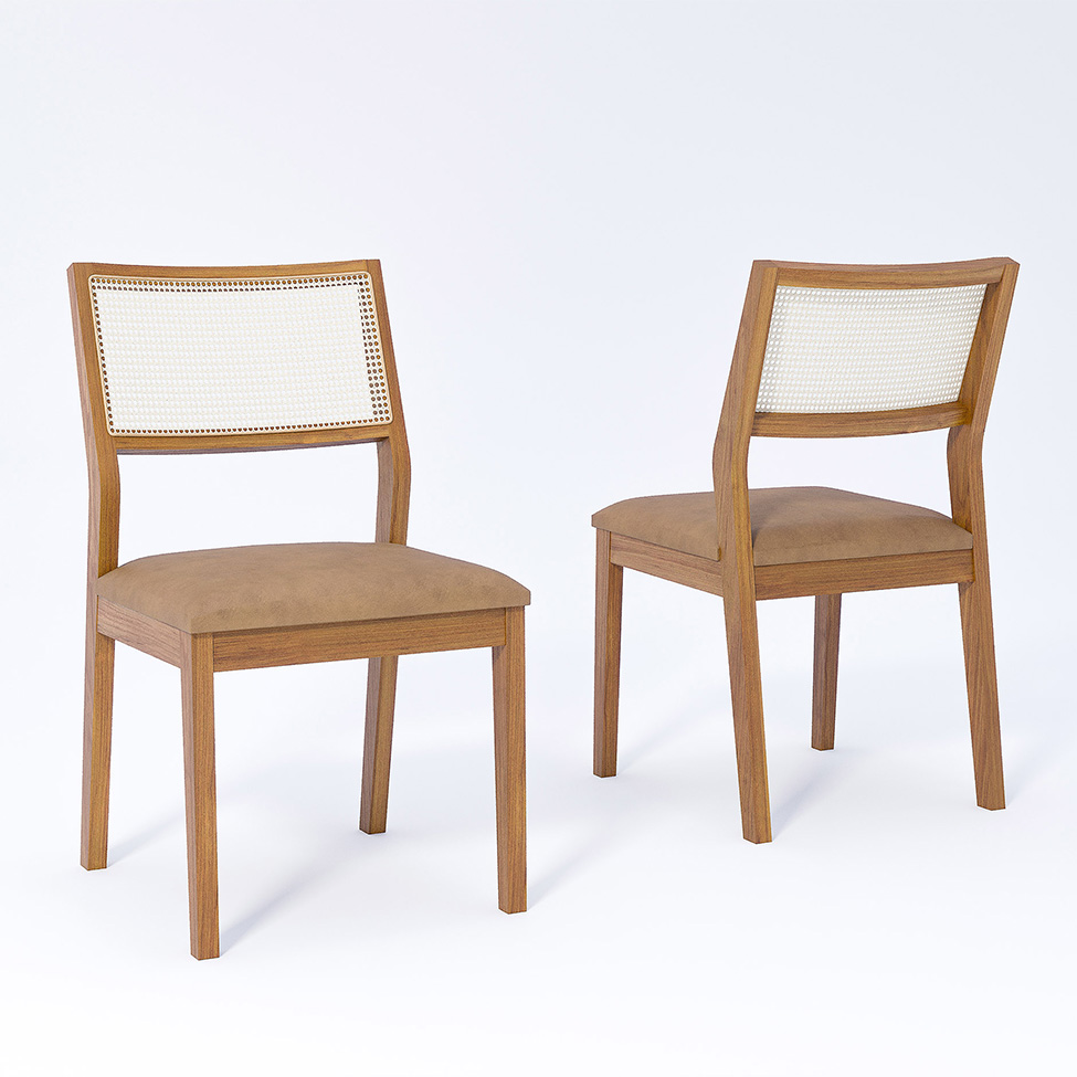 Conjunto de Mesa Retangular com Tampo de Vidro Off White Baobá e 8 Cadeiras Bella Revestimento Sintético Kaki e Madeira 210 cm