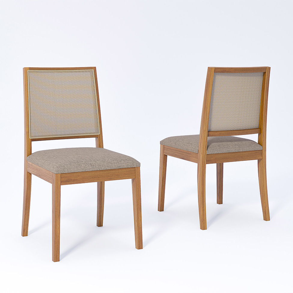 Conjunto de Mesa Retangular com Tampo de Vidro Off White Baobá e 8 Cadeiras Buriti Linho Bege e Madeira 210 cm