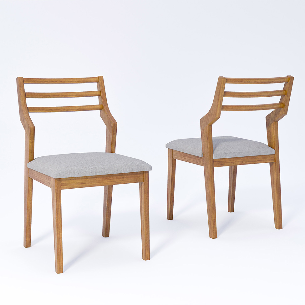 Conjunto de Mesa Retangular com Tampo de Vidro Off White Bromélia e 4 Cadeiras Damasco Linho Cinza e Madeira 130 cm
