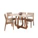 Conjunto de Mesa Retangular com Tampo de Vidro Off White Bromélia e 4 Cadeiras Oiti Linho Bege e Madeira 130 cm