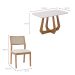 Conjunto de Mesa Retangular com Tampo de Vidro Off White Bromélia e 4 Cadeiras Oiti Linho Cru e Madeira 130 cm
