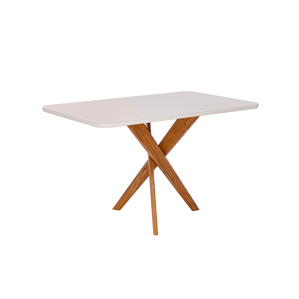 Conjunto de Mesa Retangular com Tampo de Vidro Off White Cacau e 4 Cadeiras Sabiá Revestimento Sintético Marrom e Cinamomo