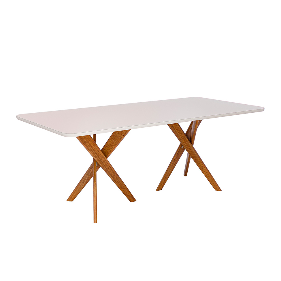 Conjunto de Mesa Retangular com Tampo de Vidro Off White Cacau e 8 Cadeiras Juparanã Linho Grafite e Cinamomo