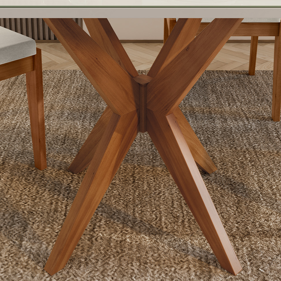 Conjunto de Mesa Retangular com Tampo de Vidro Off White Donna e 4 Cadeiras Lady Polipropileno Cru e Natural