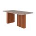 Conjunto de Mesa Retangular com Tampo de Vidro Off White Ester e 6 Cadeiras Tais e Maia Suede Bege e Amadeirado