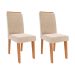 Conjunto de Mesa Retangular com Tampo de Vidro Off White Ester e 6 Cadeiras Tais e Maia Suede Bege e Amadeirado