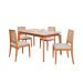 Conjunto de Mesa Retangular com Tampo de Vidro Off White Ficus e 4 Cadeiras Buriti Linho Cinza e Madeira 130 cm