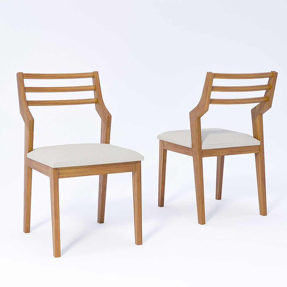 Conjunto de Mesa Retangular com Tampo de Vidro Off White Ficus e 4 Cadeiras Damasco Linho Cru e Madeira 130 cm