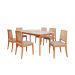 Conjunto de Mesa Retangular com Tampo de Vidro Off White Ficus e 6 Cadeiras Buriti Linho Cinza e Madeira 180 cm