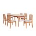 Conjunto de Mesa Retangular com Tampo de Vidro Off White Ficus e 6 Cadeiras Buriti Linho Cru e Madeira 160 cm