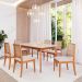 Conjunto de Mesa Retangular com Tampo de Vidro Off White Ficus e 6 Cadeiras Buriti Linho Cru e Madeira 160 cm