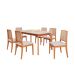 Conjunto de Mesa Retangular com Tampo de Vidro Off White Ficus e 6 Cadeiras Buriti Linho Cru e Madeira 180 cm