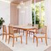 Conjunto de Mesa Retangular com Tampo de Vidro Off White Ficus e 6 Cadeiras Buriti Linho Cru e Madeira 180 cm