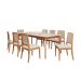 Conjunto de Mesa Retangular com Tampo de Vidro Off White Ficus e 6 Cadeiras Buriti Linho Cru e Madeira 210 cm