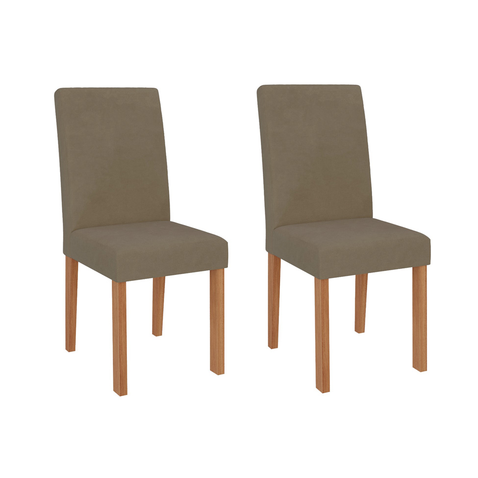 Conjunto de Mesa Retangular com Tampo de Vidro Off White Louise e 6 Cadeiras Tais e Maia Suede Joli e Amadeirado