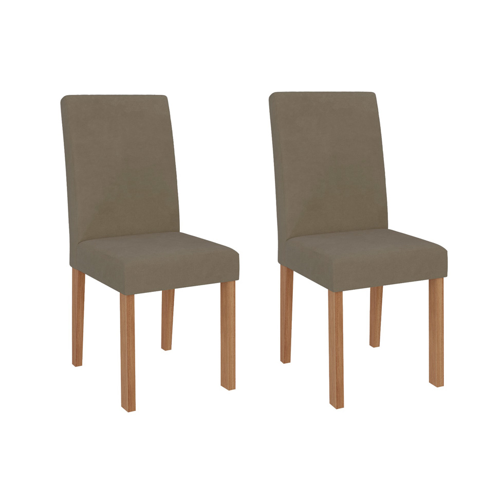 Conjunto de Mesa Retangular com Tampo de Vidro Off White Maitê e 6 Cadeiras Tais e Maia Suede Joli e Amadeirado