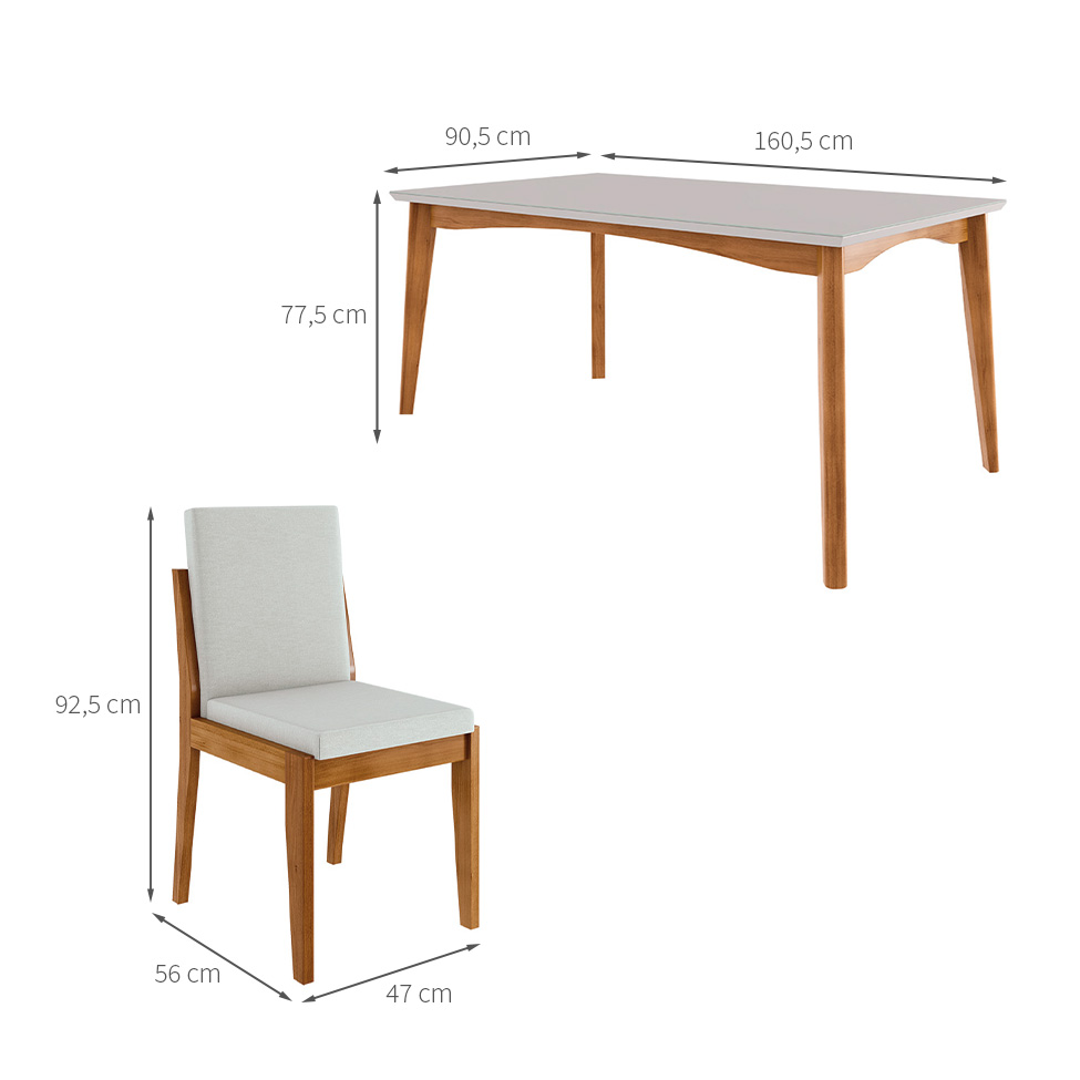 Conjunto de Mesa Retangular com Tampo de Vidro Off White Monalisa e 6 Cadeiras Lady Polipropileno Cru e Natural