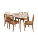 Conjunto de Mesa Retangular com Tampo de Vidro Off White Papaia e 6 Cadeiras Palmas Revestimento Sintético Marrom e Cinamomo