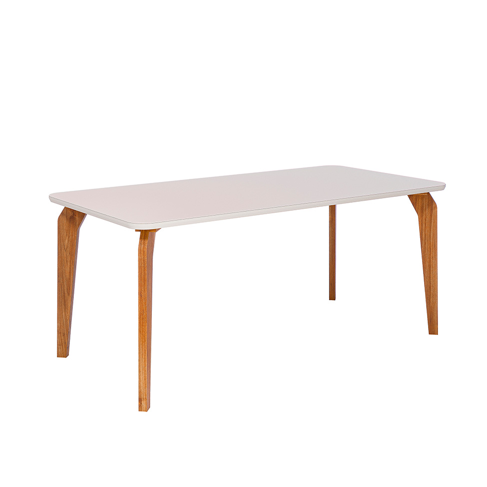 Conjunto de Mesa Retangular com Tampo de Vidro Off White Papaia e 6 Cadeiras Palmas Revestimento Sintético Marrom e Cinamomo