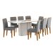 Conjunto de Mesa Retangular com Tampo de Vidro Off White Serena e 8 Cadeiras Cecília Poliéster Cinza e Ypê