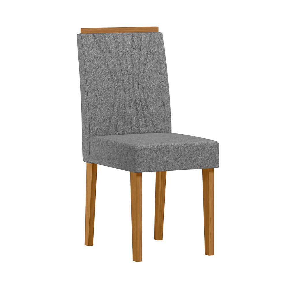 Conjunto de Mesa Retangular com Tampo de Vidro Off White Serena e 8 Cadeiras Cecília Poliéster Cinza e Ypê