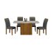 Conjunto de Mesa Retangular com Tampo de Vidro Off White e 4 Cadeiras Doha 100% MDF Veludo Chumbo e Freijó
