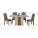 Conjunto de Mesa Retangular com Tampo de Vidro Off White e 4 Cadeiras Doha Veludo Bege