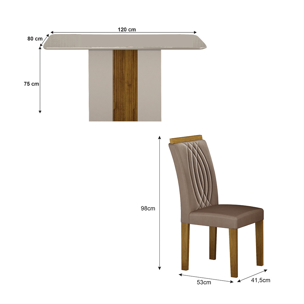 Conjunto de Mesa Retangular com Tampo de Vidro Off White e 4 Cadeiras Doha Veludo Bege