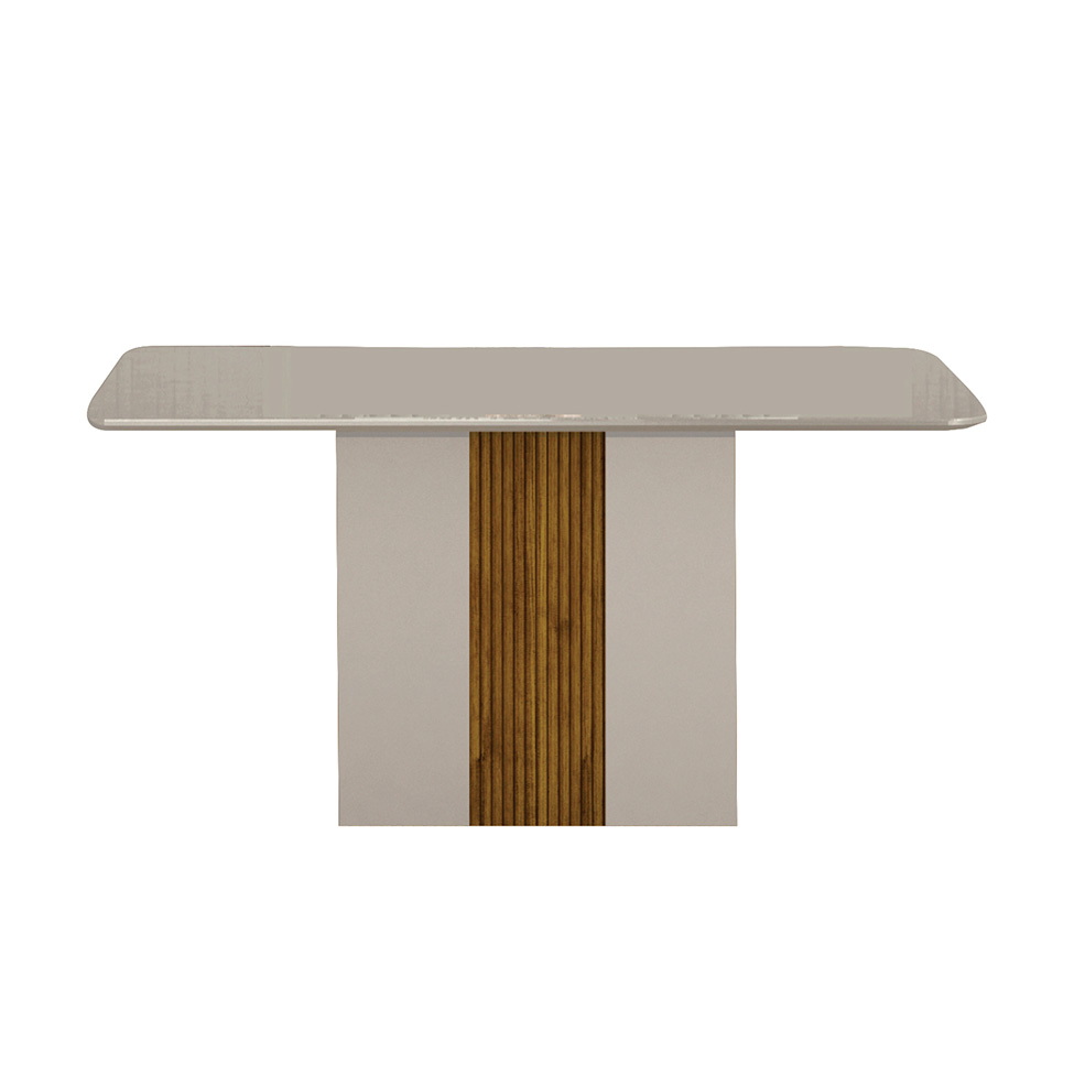 Conjunto de Mesa Retangular com Tampo de Vidro Off White e 4 Cadeiras Doha Veludo Bege